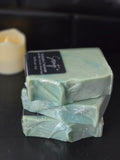 Green with blue swirls soap infused with goat milk and sea clay.