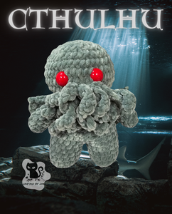 green cthulhu plush with red eyes