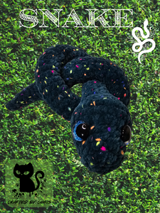 Snake Plushie in hunter green with neon sprinkles.