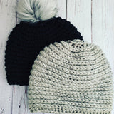 Pom Pom Beanie Hats in Black and Gray