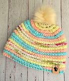 Pom Pom Beanie Hat in Pastel colors with cream color pom